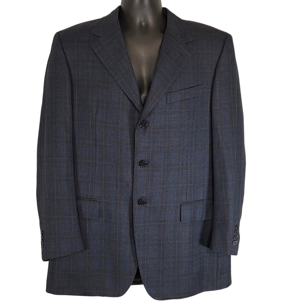 Ermenegildo Zegna Euromoda Italy Merino Wool Blue Plaid Blazer Mens 44R *READ‎